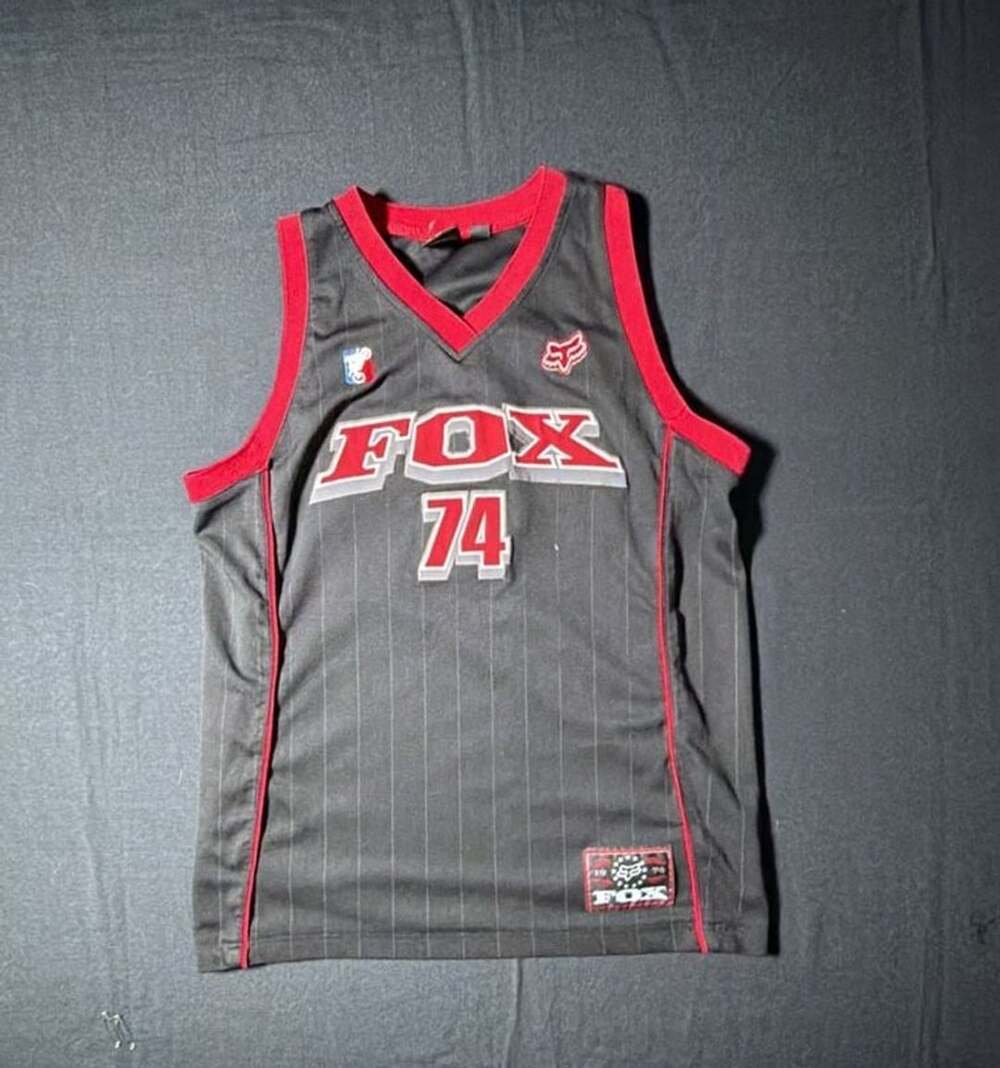 Vintage Fox Racing 74 Basketball Jersey Black Red Size L